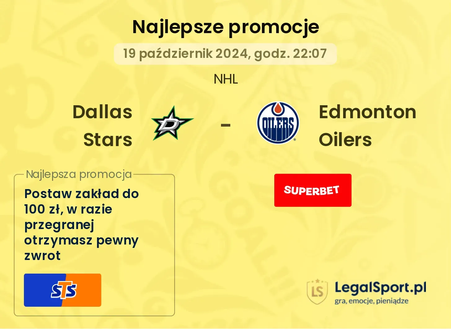 Dallas Stars - Edmonton Oilers promocje bonusy na mecz