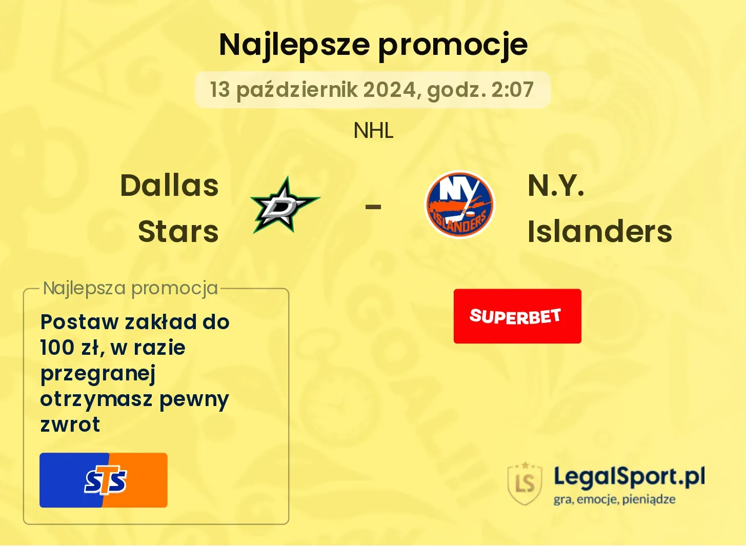 Dallas Stars - N.Y. Islanders promocje bonusy na mecz