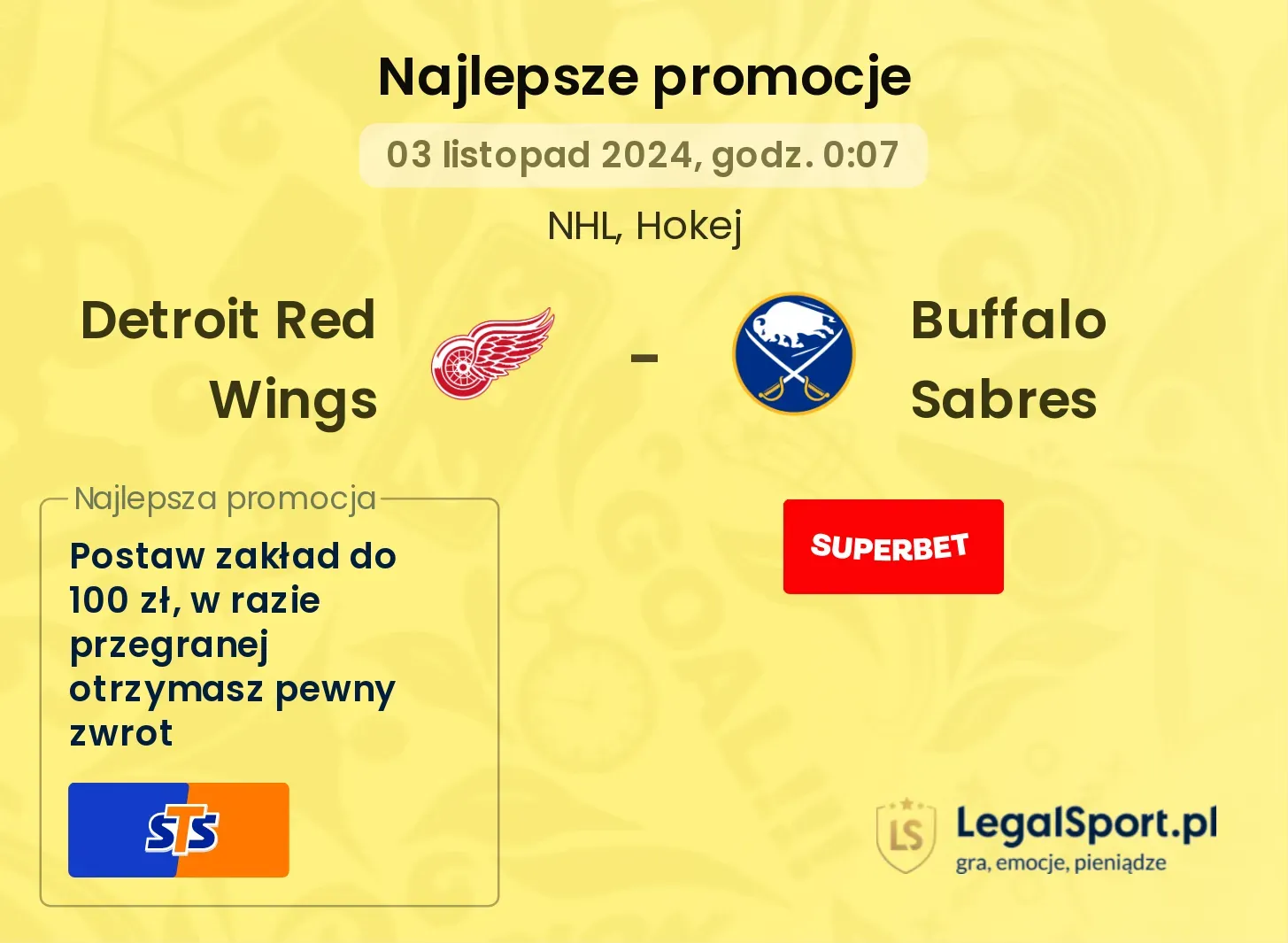 Detroit Red Wings - Buffalo Sabres promocje bonusy na mecz