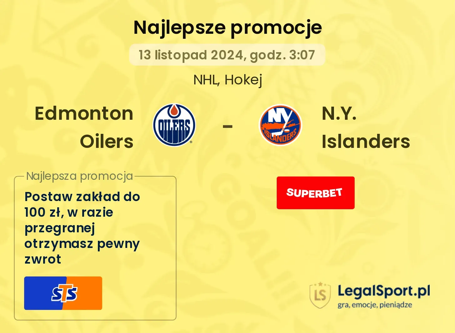 Edmonton Oilers - N.Y. Islanders promocje bonusy na mecz