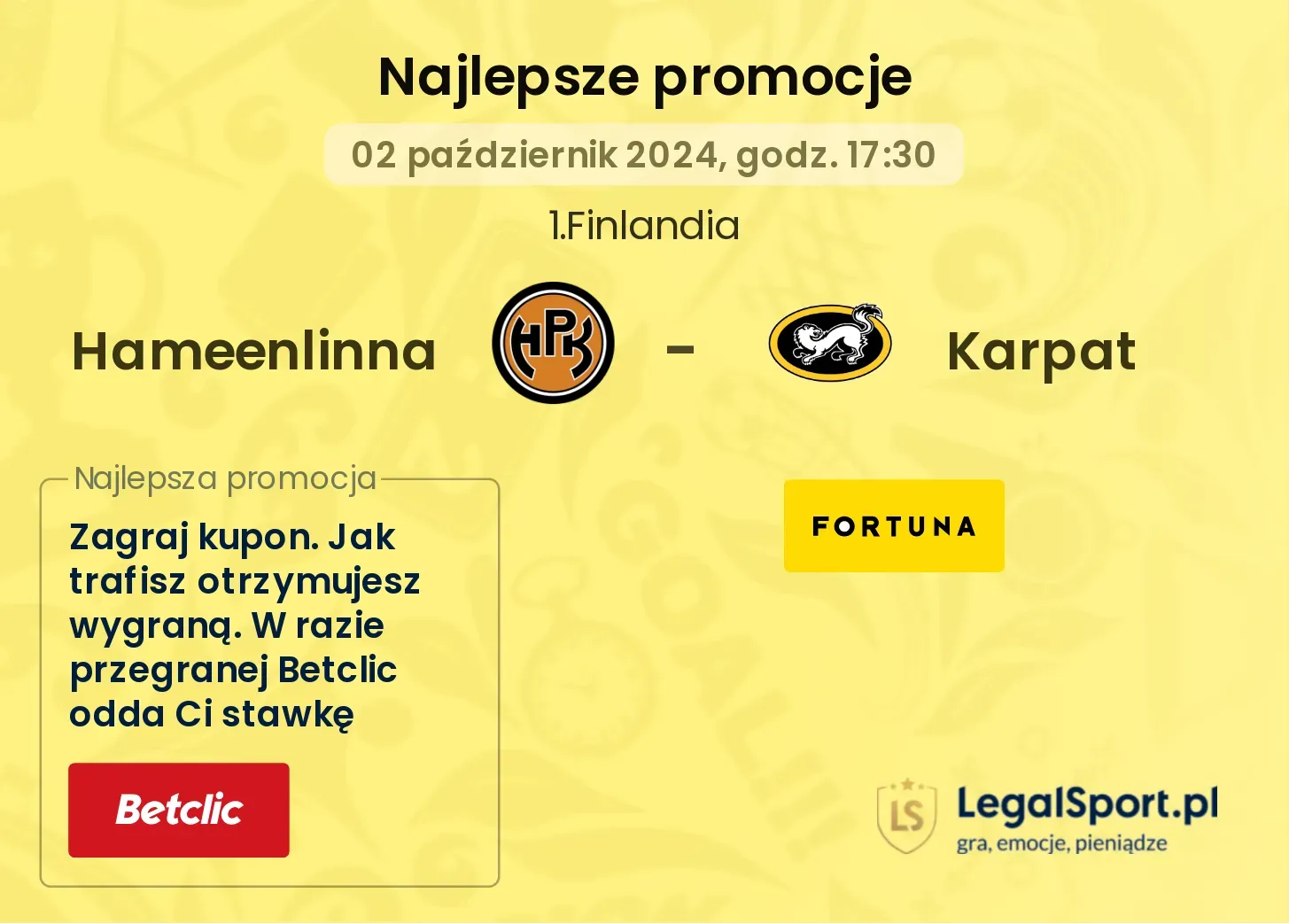 Hameenlinna - Karpat promocje bonusy na mecz