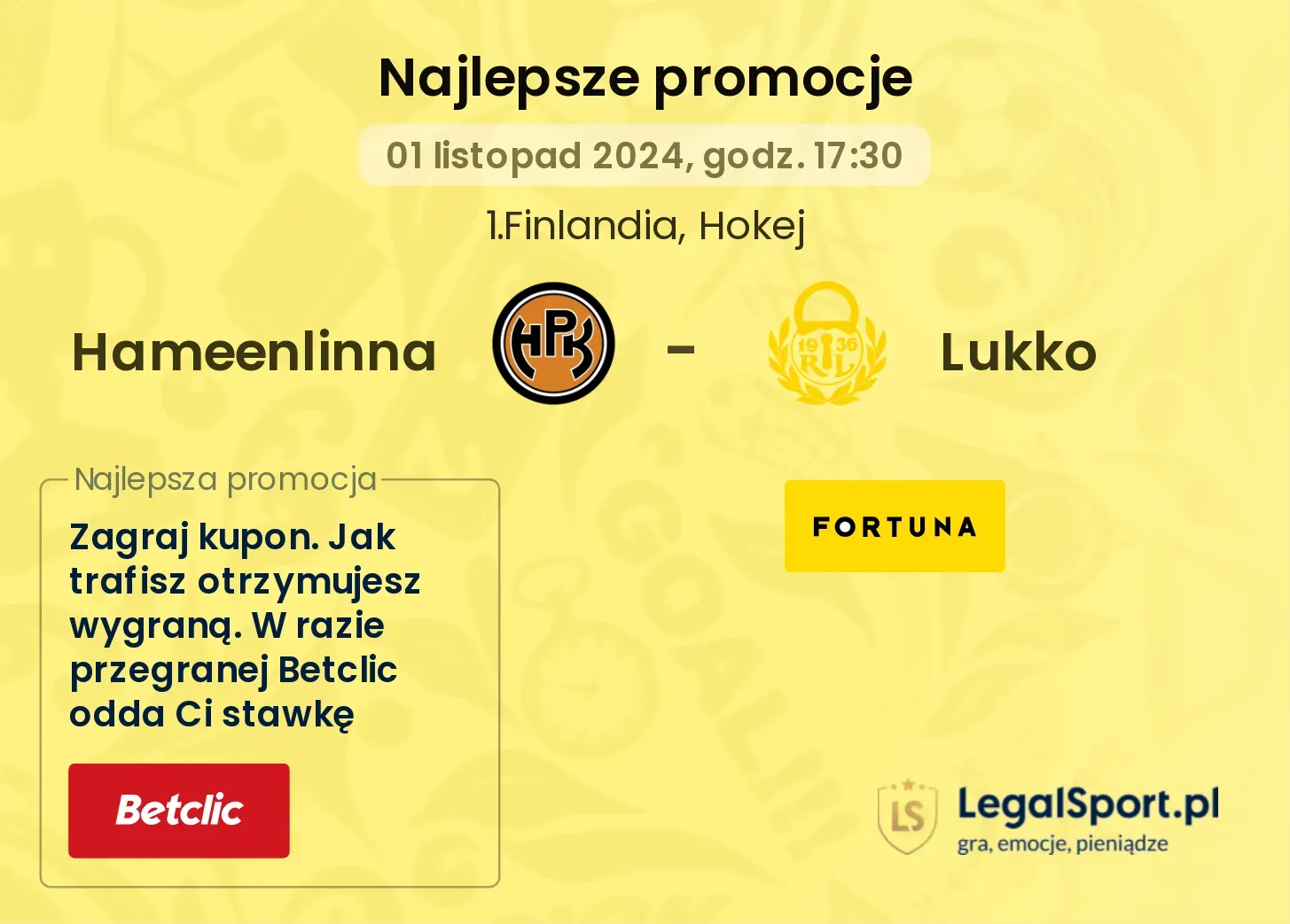 Hameenlinna - Lukko promocje bonusy na mecz