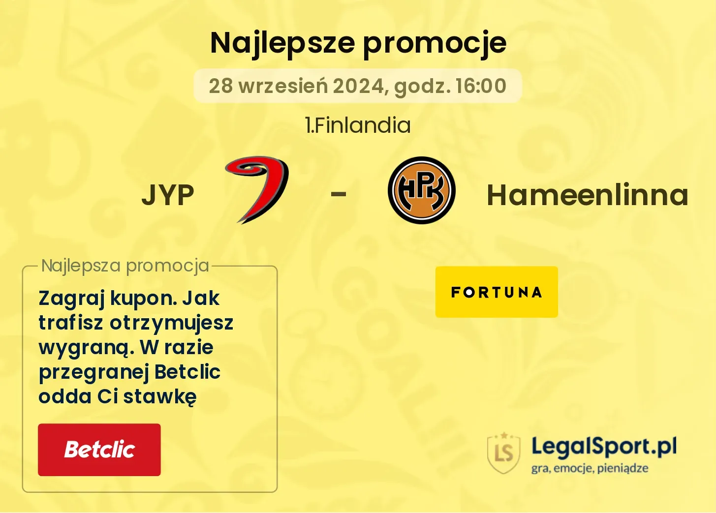 JYP - Hameenlinna promocje bonusy na mecz