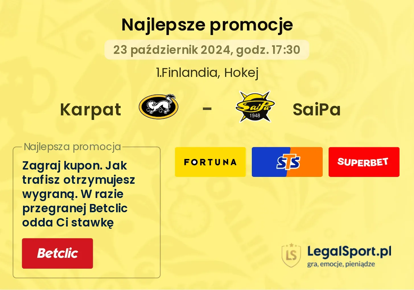 Karpat - SaiPa promocje bonusy na mecz