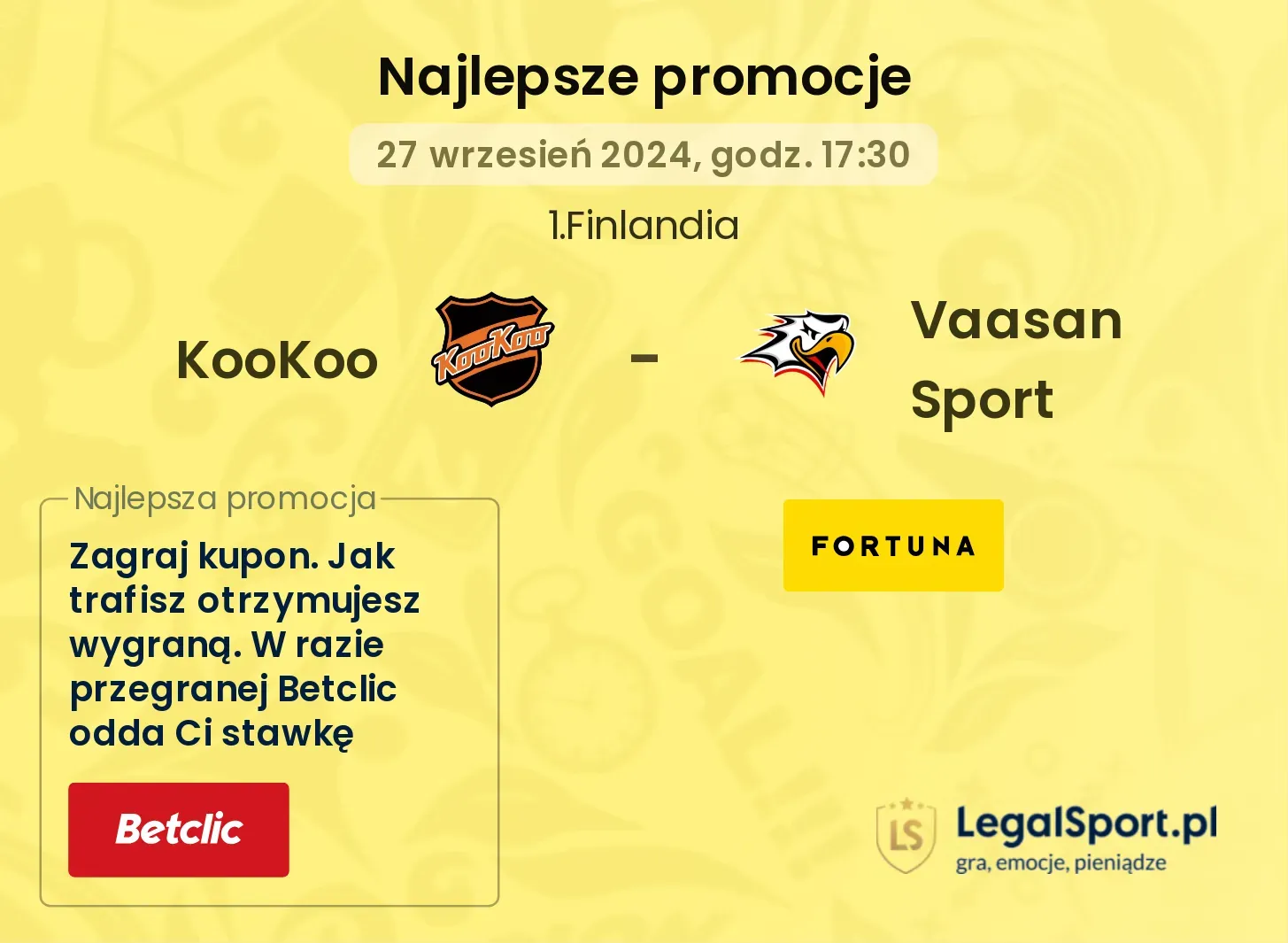 KooKoo - Vaasan Sport promocje bonusy na mecz