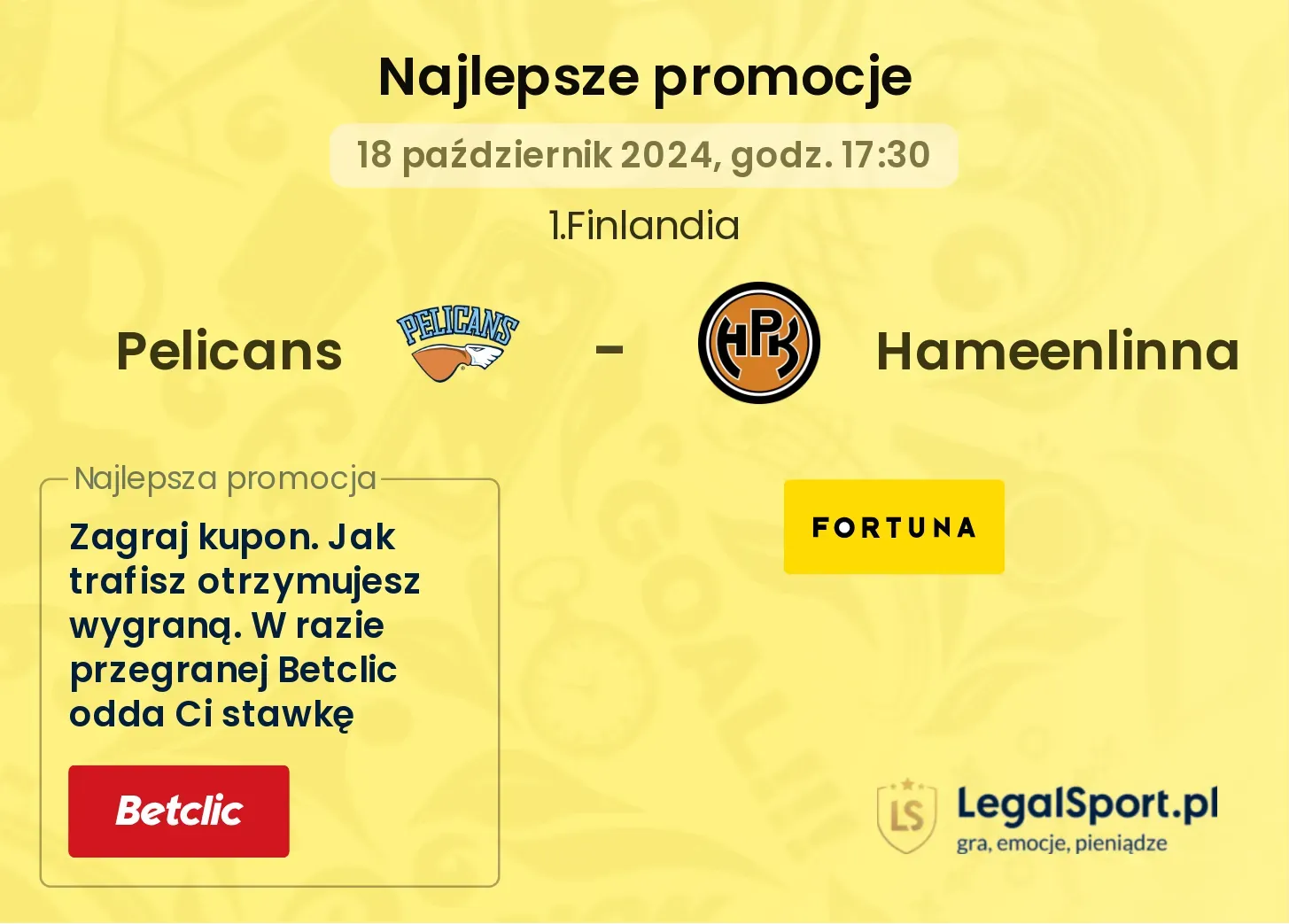 Pelicans - Hameenlinna promocje bonusy na mecz