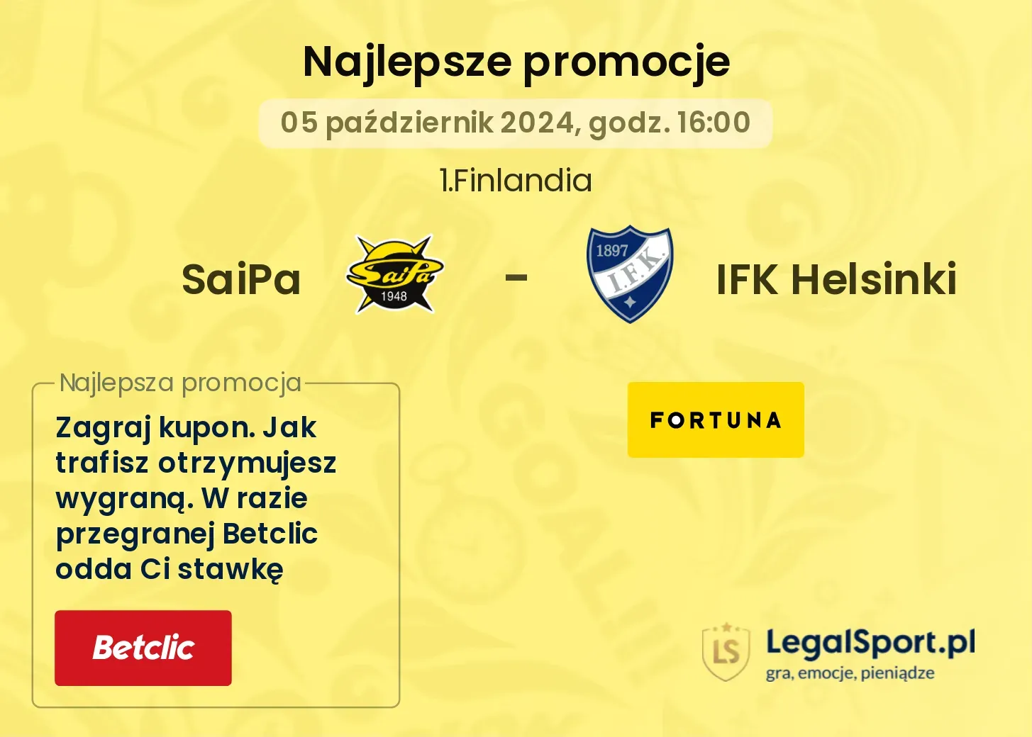 SaiPa - IFK Helsinki promocje bonusy na mecz