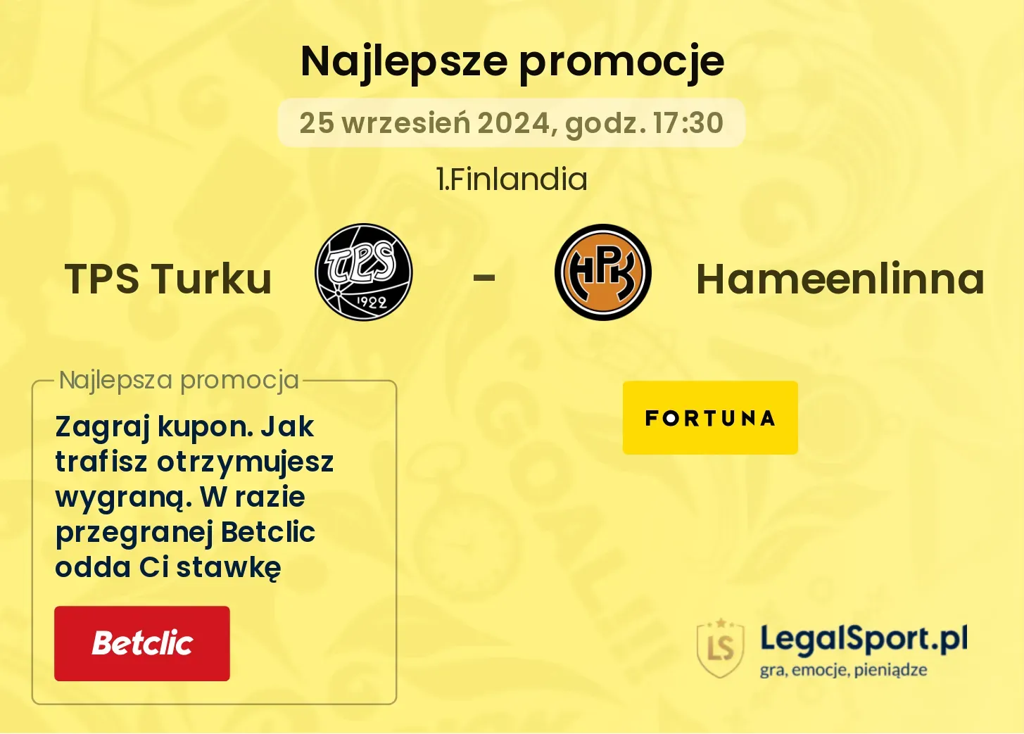 TPS Turku - Hameenlinna promocje bonusy na mecz