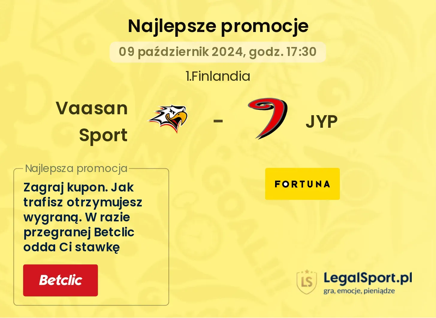 Vaasan Sport - JYP promocje bonusy na mecz