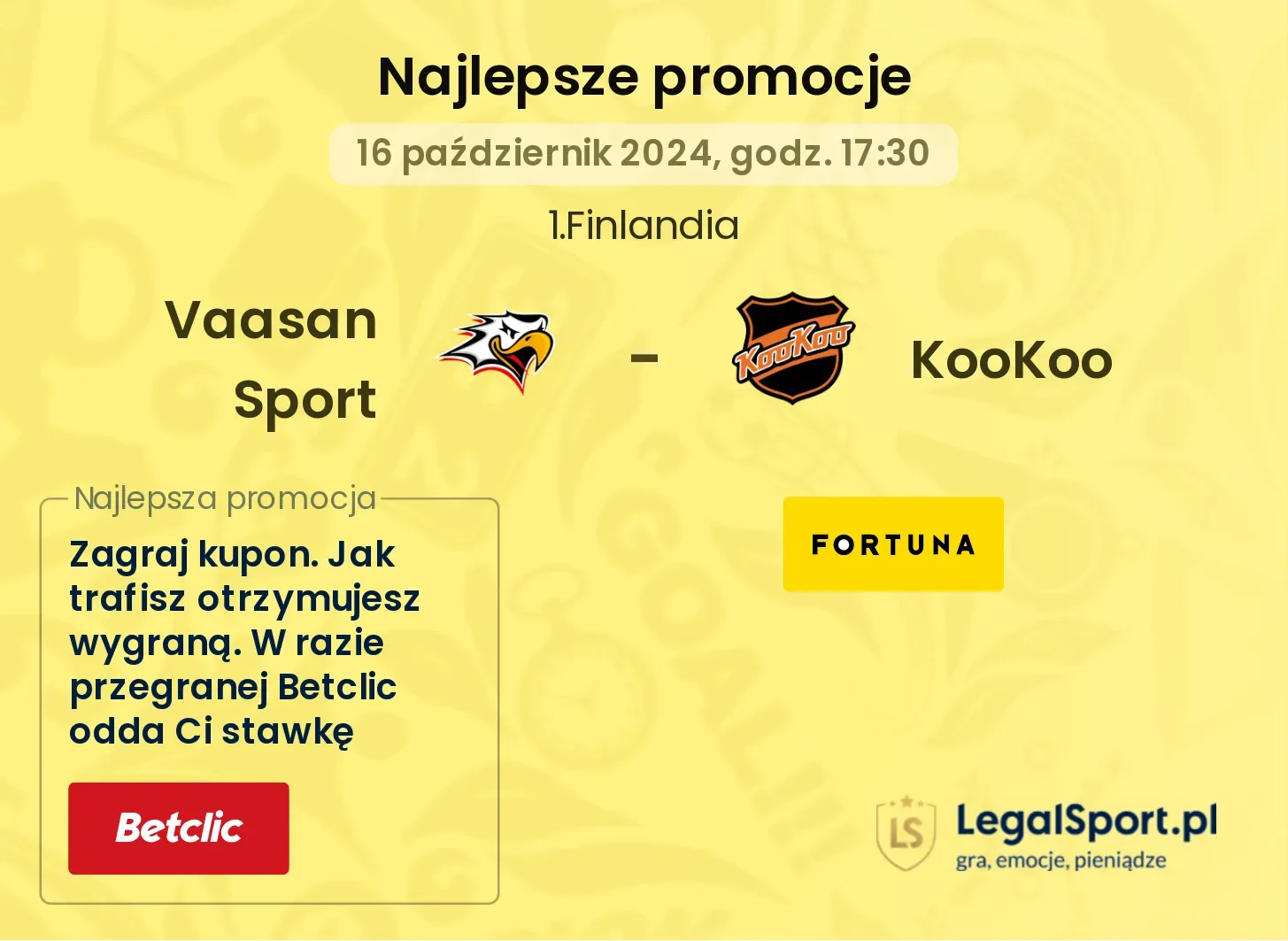 Vaasan Sport - KooKoo promocje bonusy na mecz