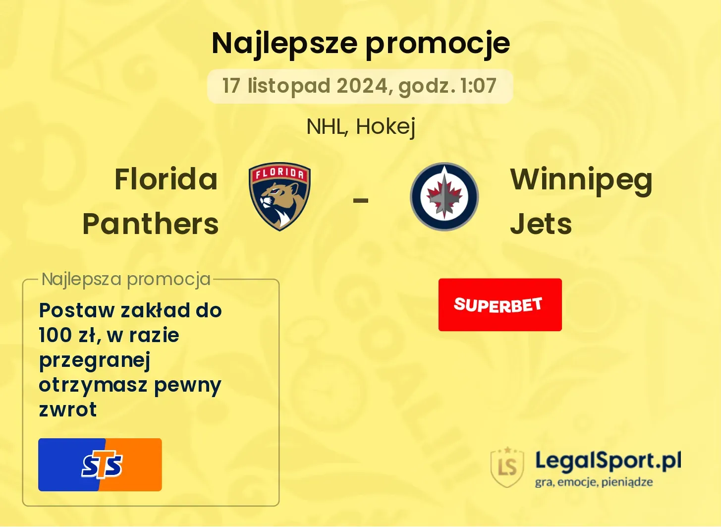 Florida Panthers - Winnipeg Jets promocje bonusy na mecz