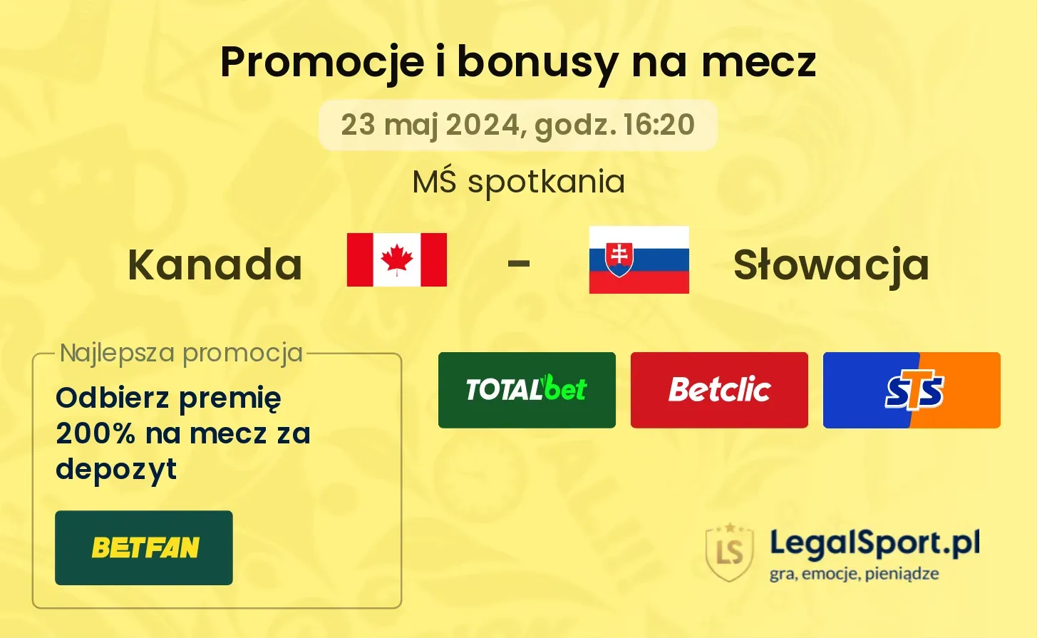 Kanada - Słowacja promocje bonusy na mecz