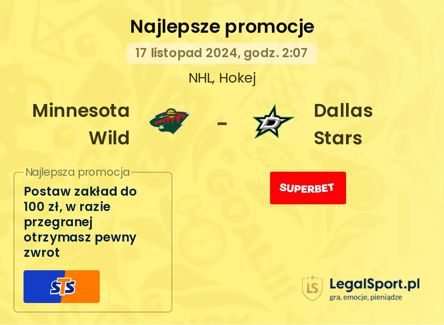 Minnesota Wild - Dallas Stars promocje bonusy na mecz