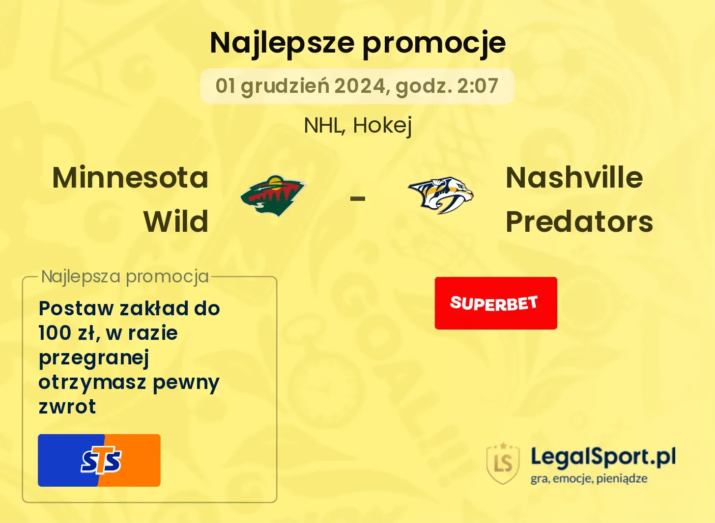 Minnesota Wild - Nashville Predators promocje bonusy na mecz