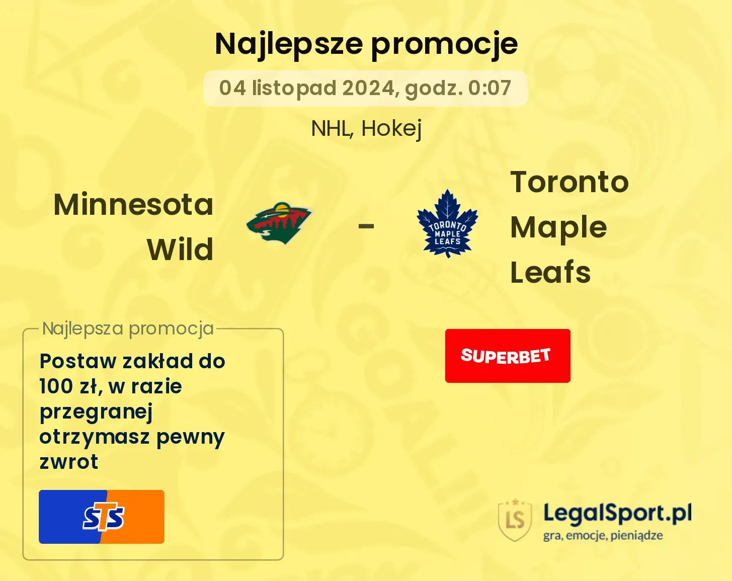 Minnesota Wild - Toronto Maple Leafs promocje bonusy na mecz