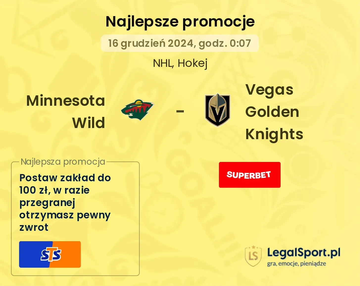 Minnesota Wild - Vegas Golden Knights promocje bukmacherskie