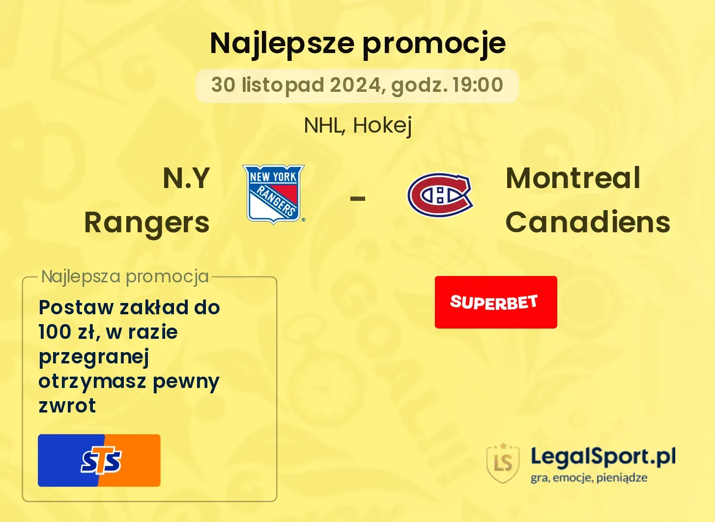 Montreal Canadiens - N.Y Rangers promocje bonusy na mecz