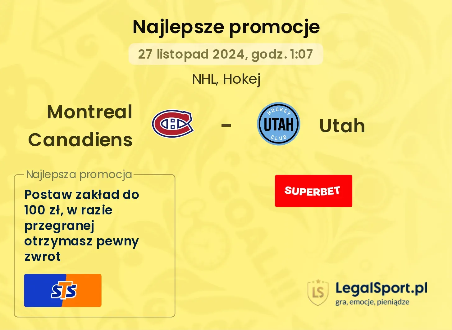 Montreal Canadiens - Utah promocje bonusy na mecz