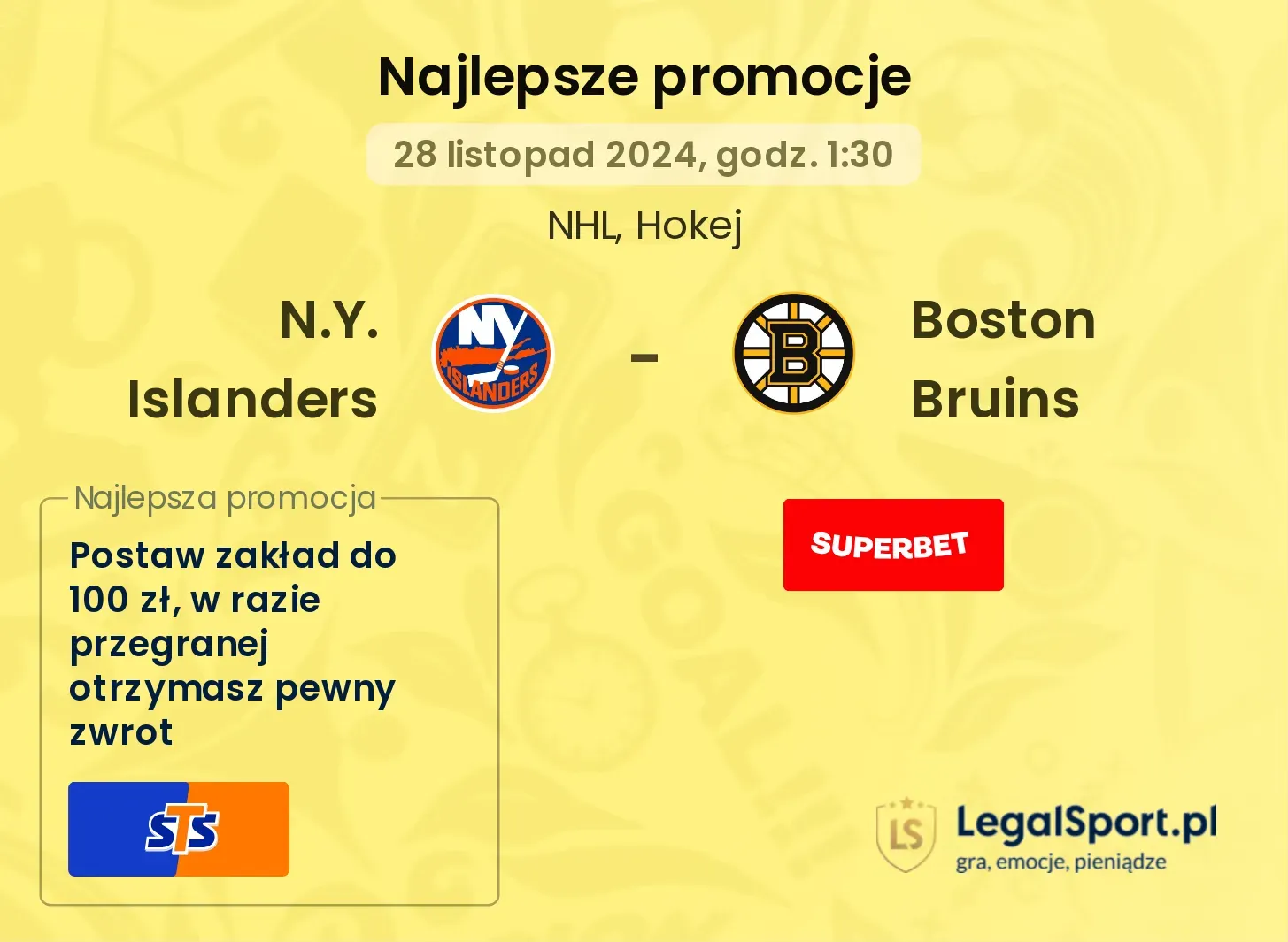 N.Y. Islanders - Boston Bruins promocje bonusy na mecz