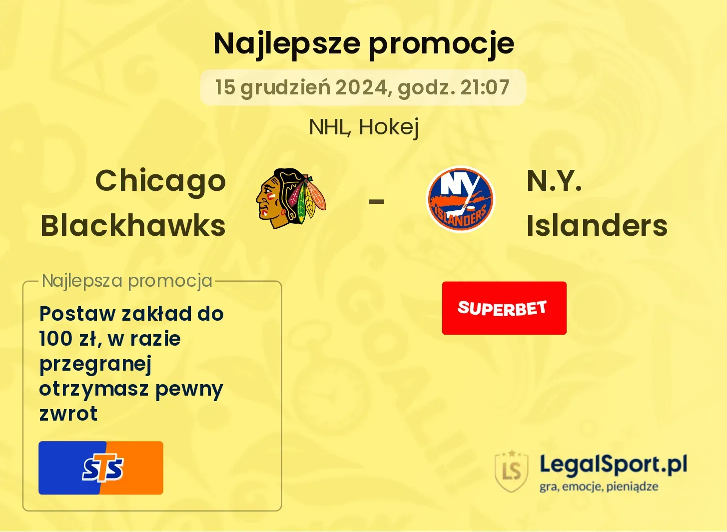 N.Y. Islanders - Chicago Blackhawks promocje bonusy na mecz