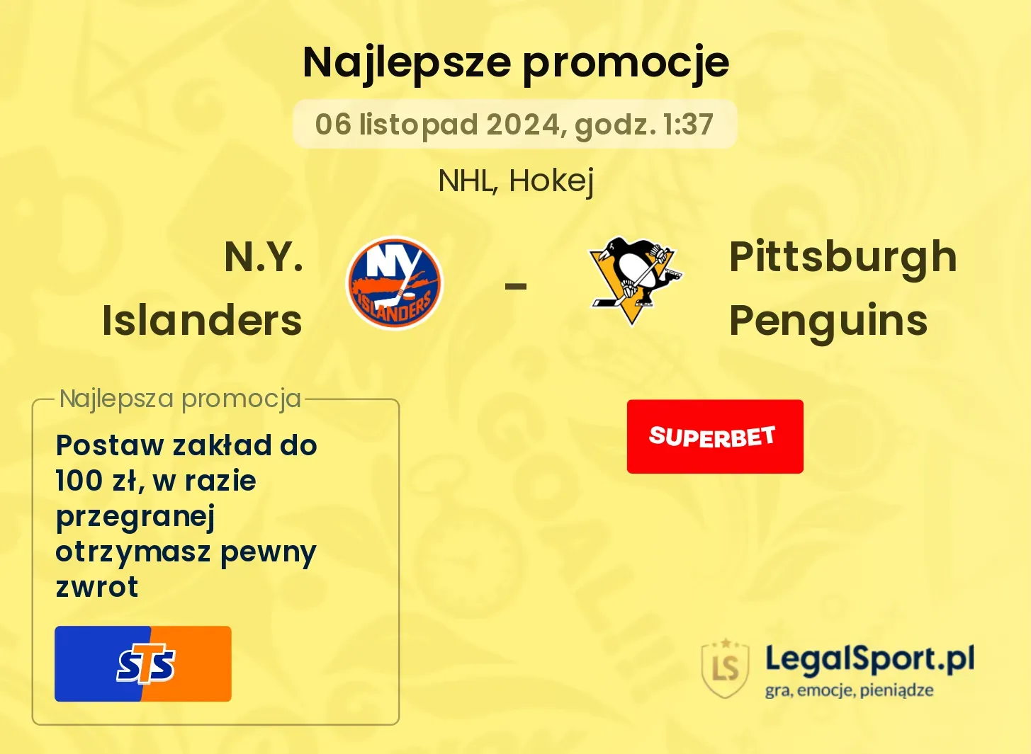 N.Y. Islanders - Pittsburgh Penguins promocje bonusy na mecz