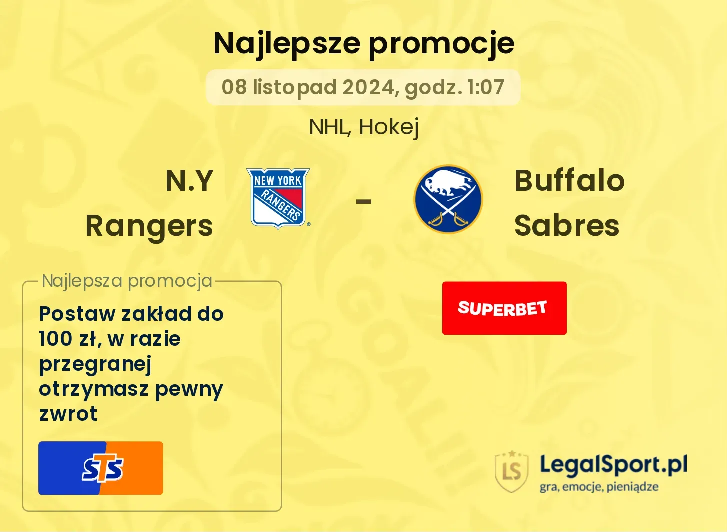 N.Y Rangers - Buffalo Sabres promocje bonusy na mecz