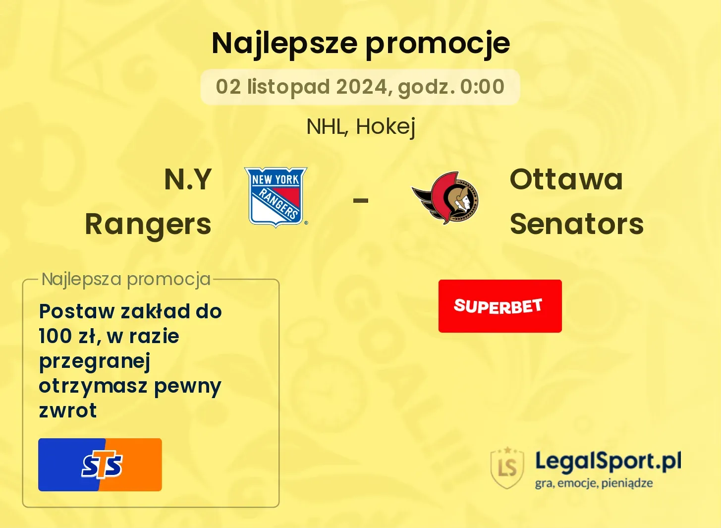 N.Y Rangers - Ottawa Senators promocje bonusy na mecz