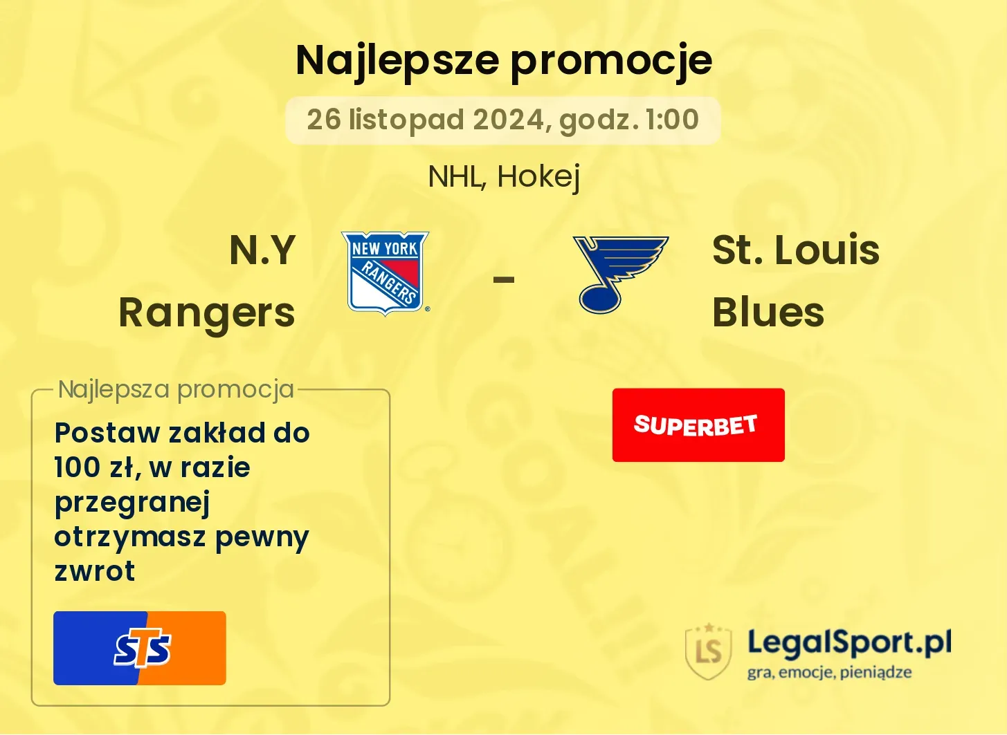 N.Y Rangers - St. Louis Blues promocje bonusy na mecz