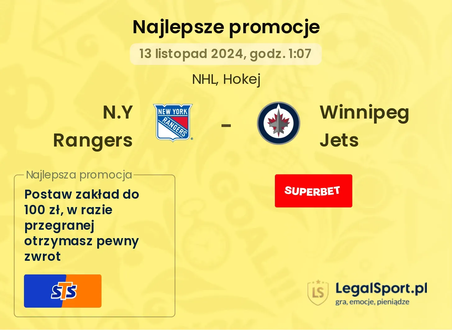 N.Y Rangers - Winnipeg Jets promocje bonusy na mecz