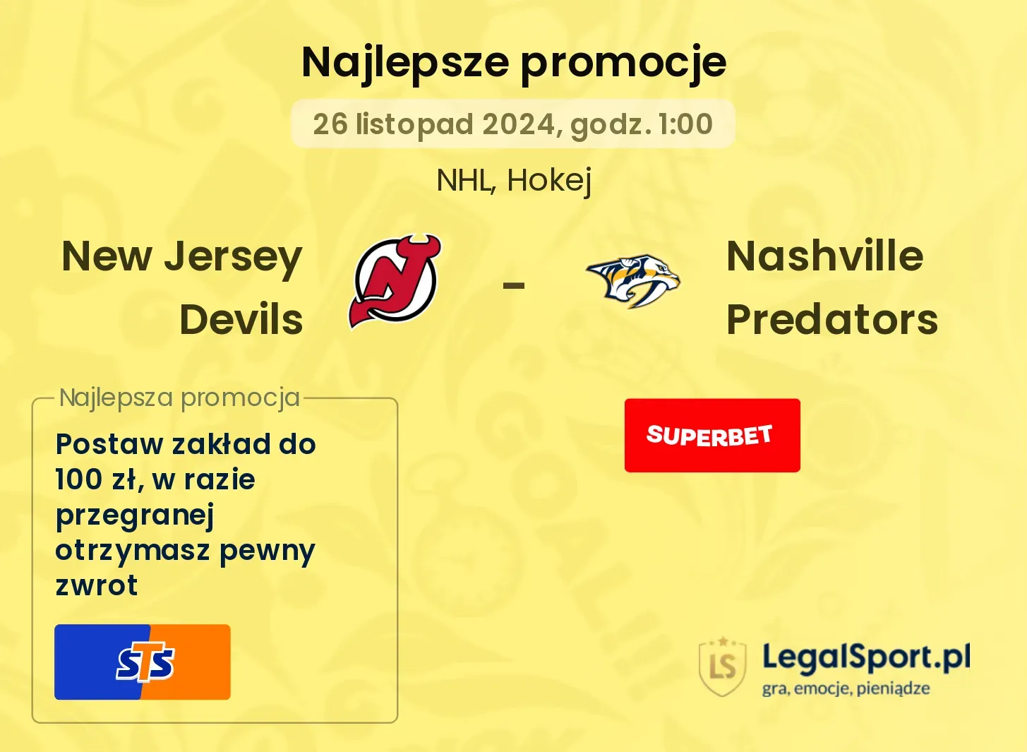 New Jersey Devils - Nashville Predators promocje bonusy na mecz