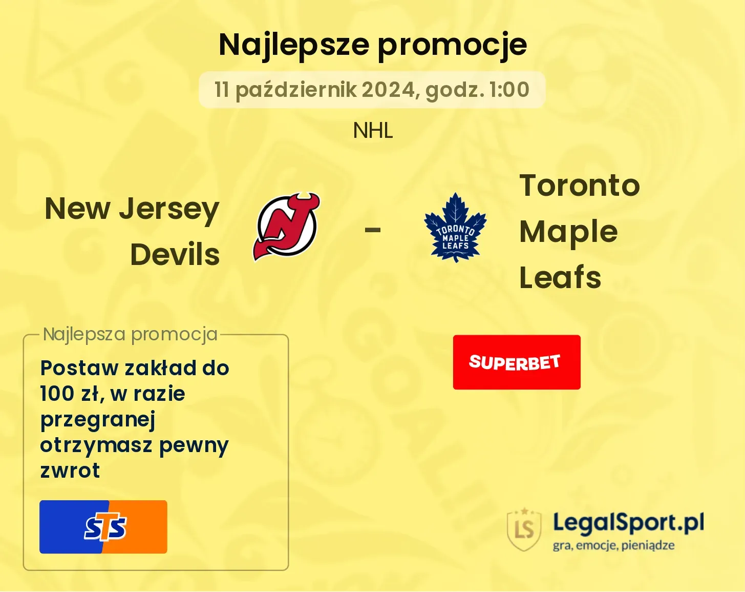 New Jersey Devils - Toronto Maple Leafs promocje bonusy na mecz