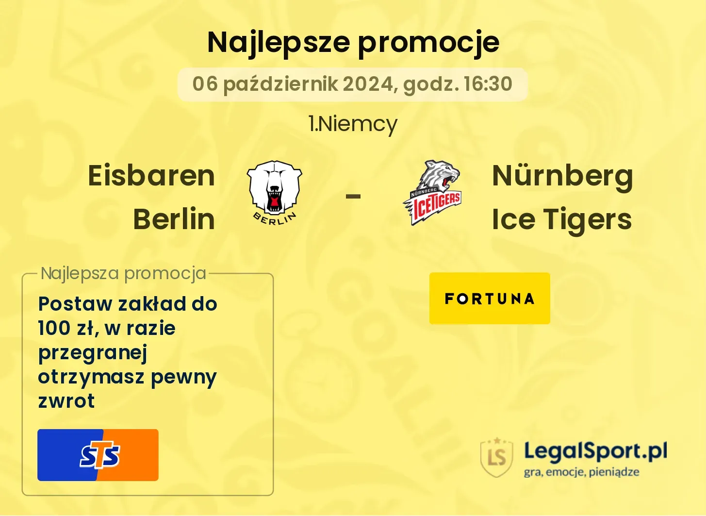  Eisbaren Berlin -  Nürnberg Ice Tigers promocje bonusy na mecz