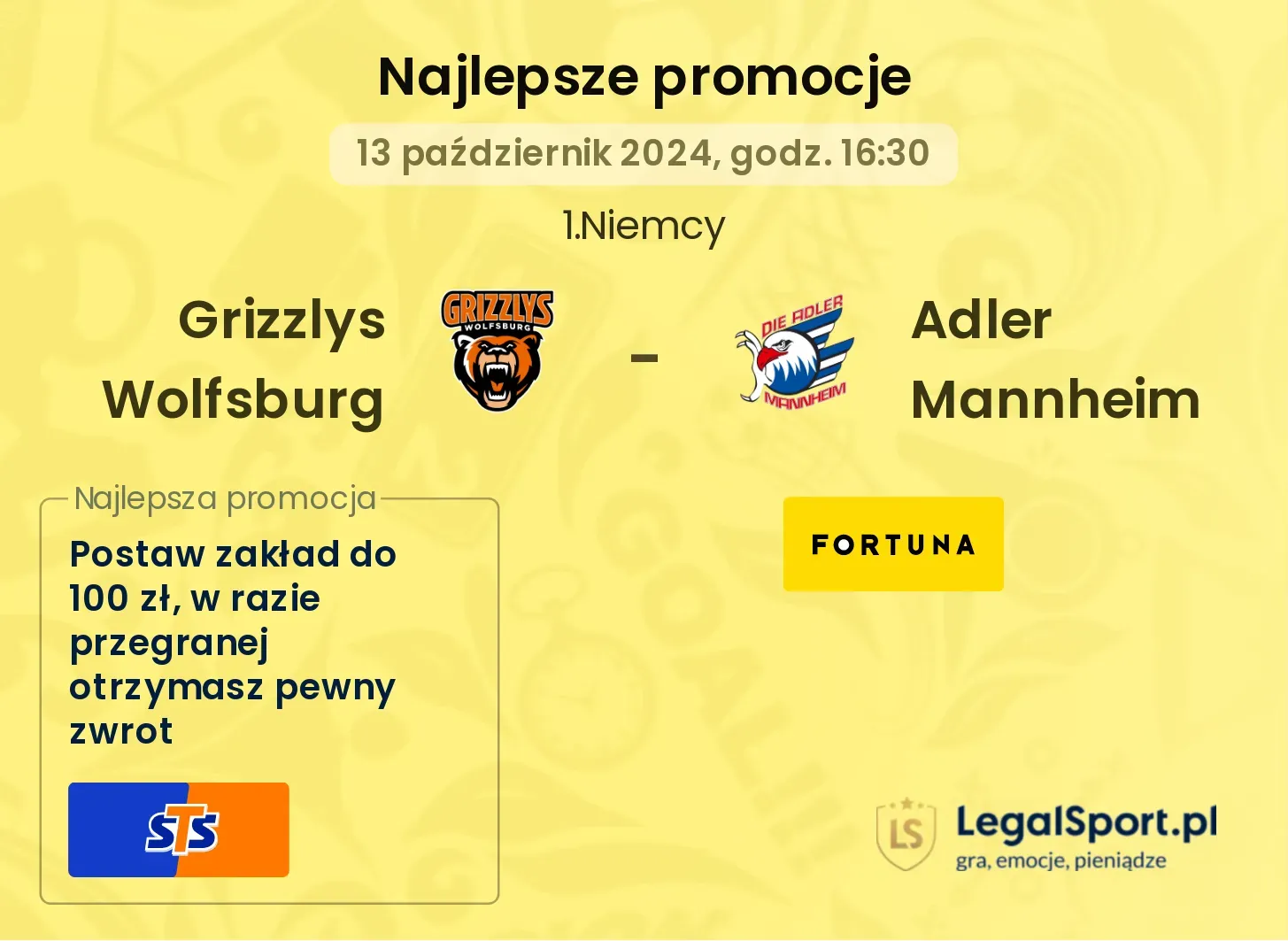  Grizzlys Wolfsburg - Adler Mannheim promocje bonusy na mecz