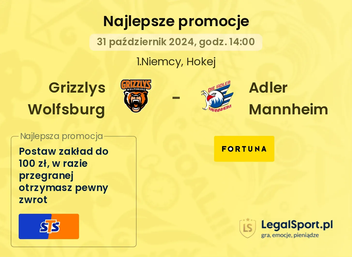  Grizzlys Wolfsburg - Adler Mannheim promocje bonusy na mecz