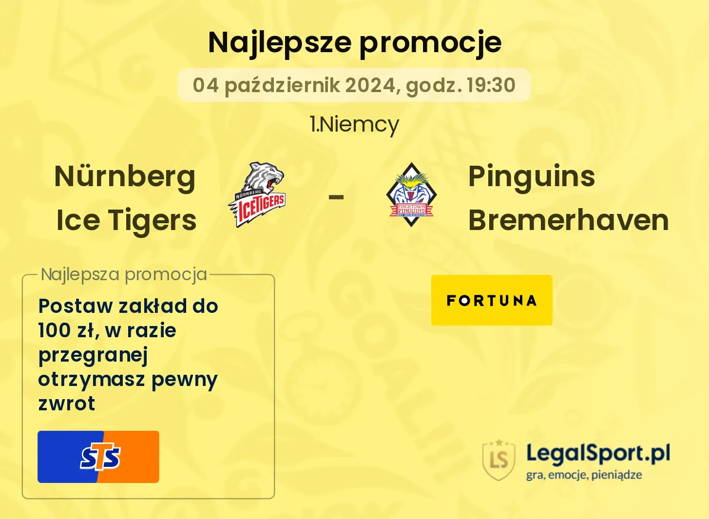  Nürnberg Ice Tigers - Pinguins Bremerhaven promocje bonusy na mecz