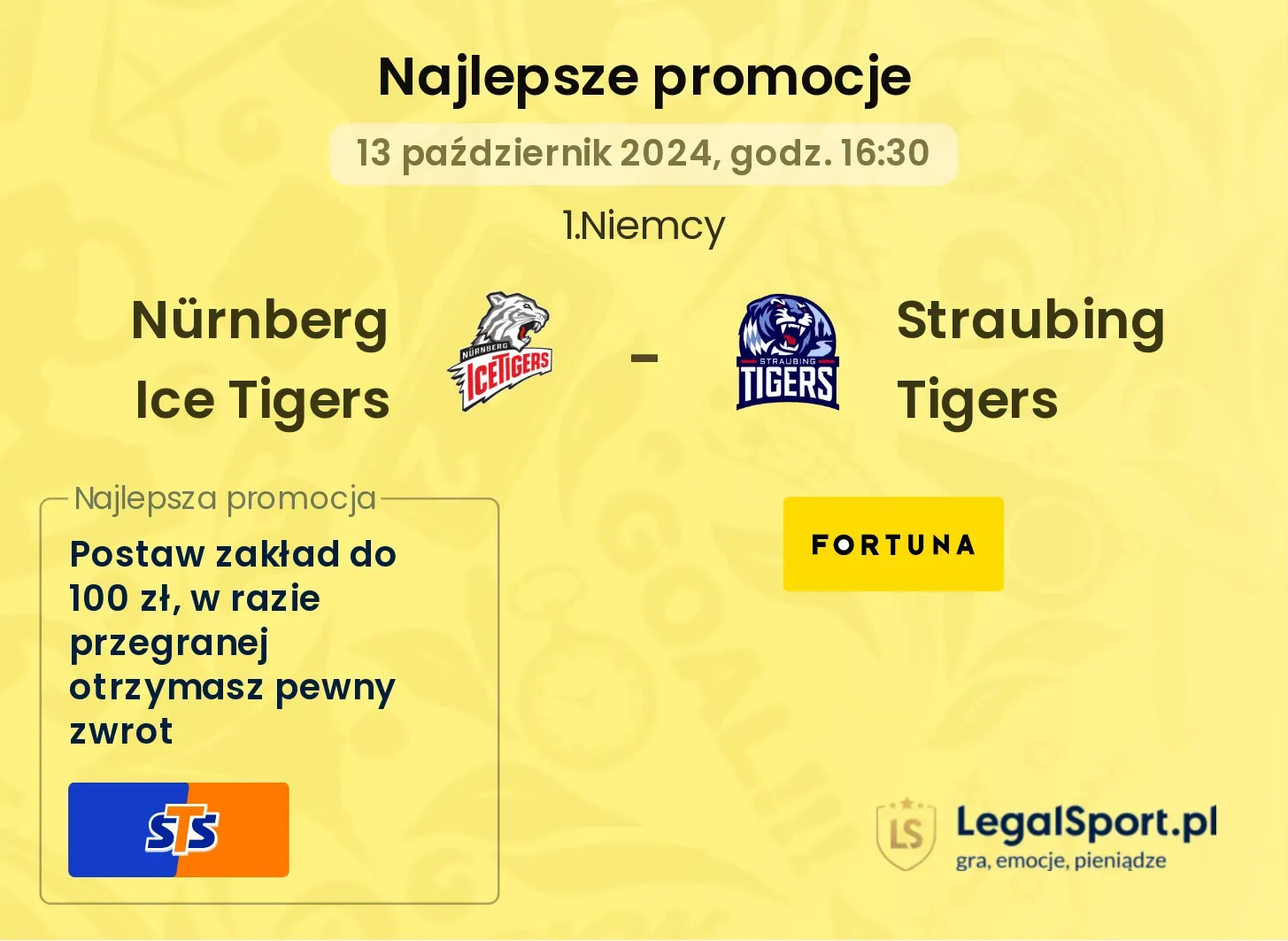  Nürnberg Ice Tigers -  Straubing Tigers promocje bonusy na mecz