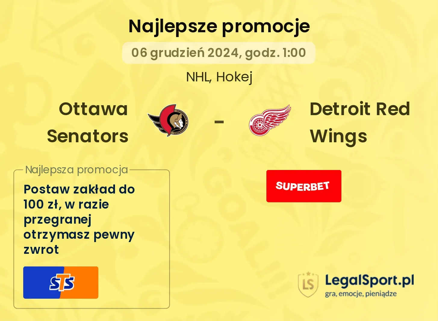 Ottawa Senators - Detroit Red Wings promocje bonusy na mecz