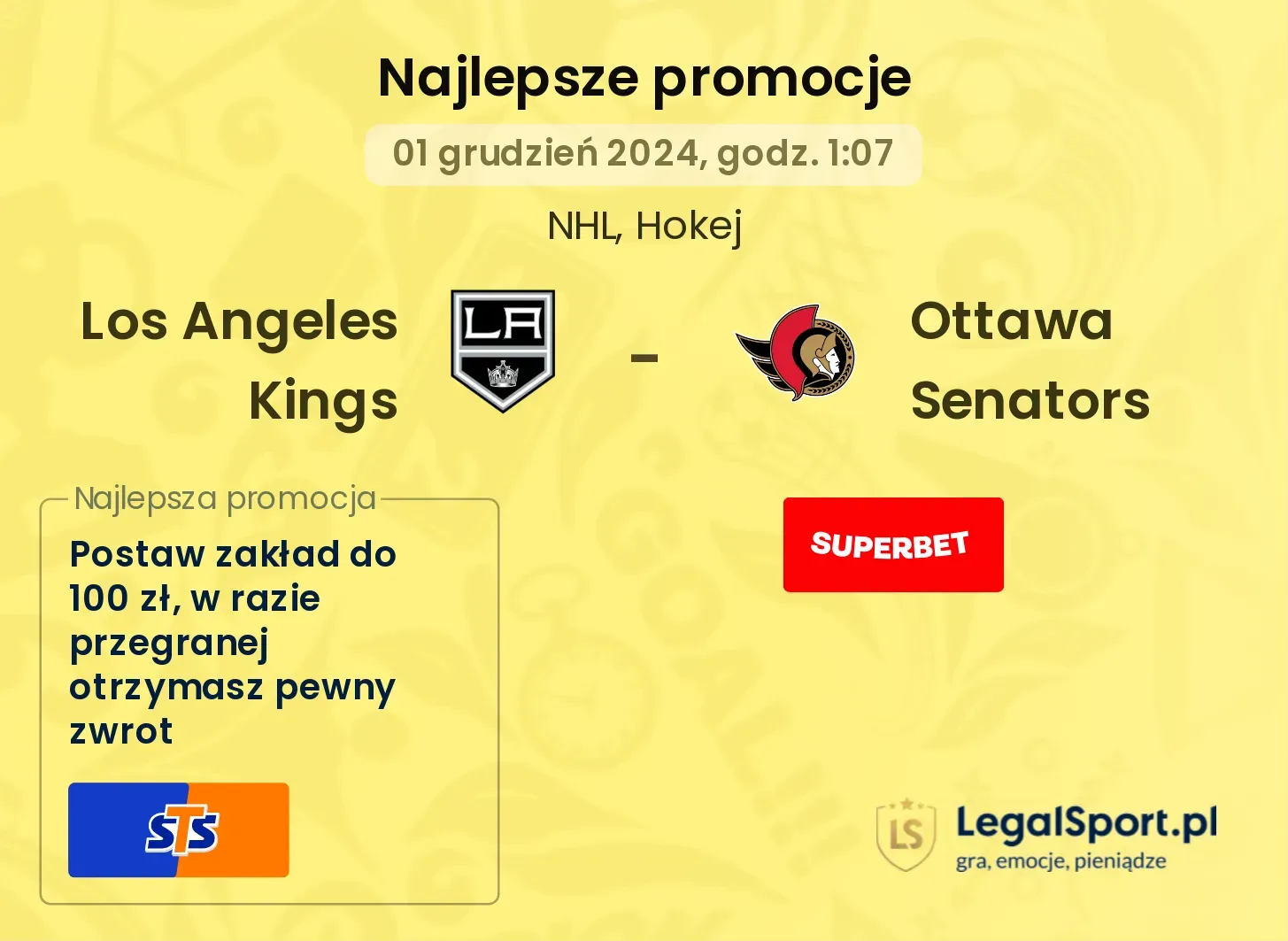 Ottawa Senators - Los Angeles Kings promocje bonusy na mecz