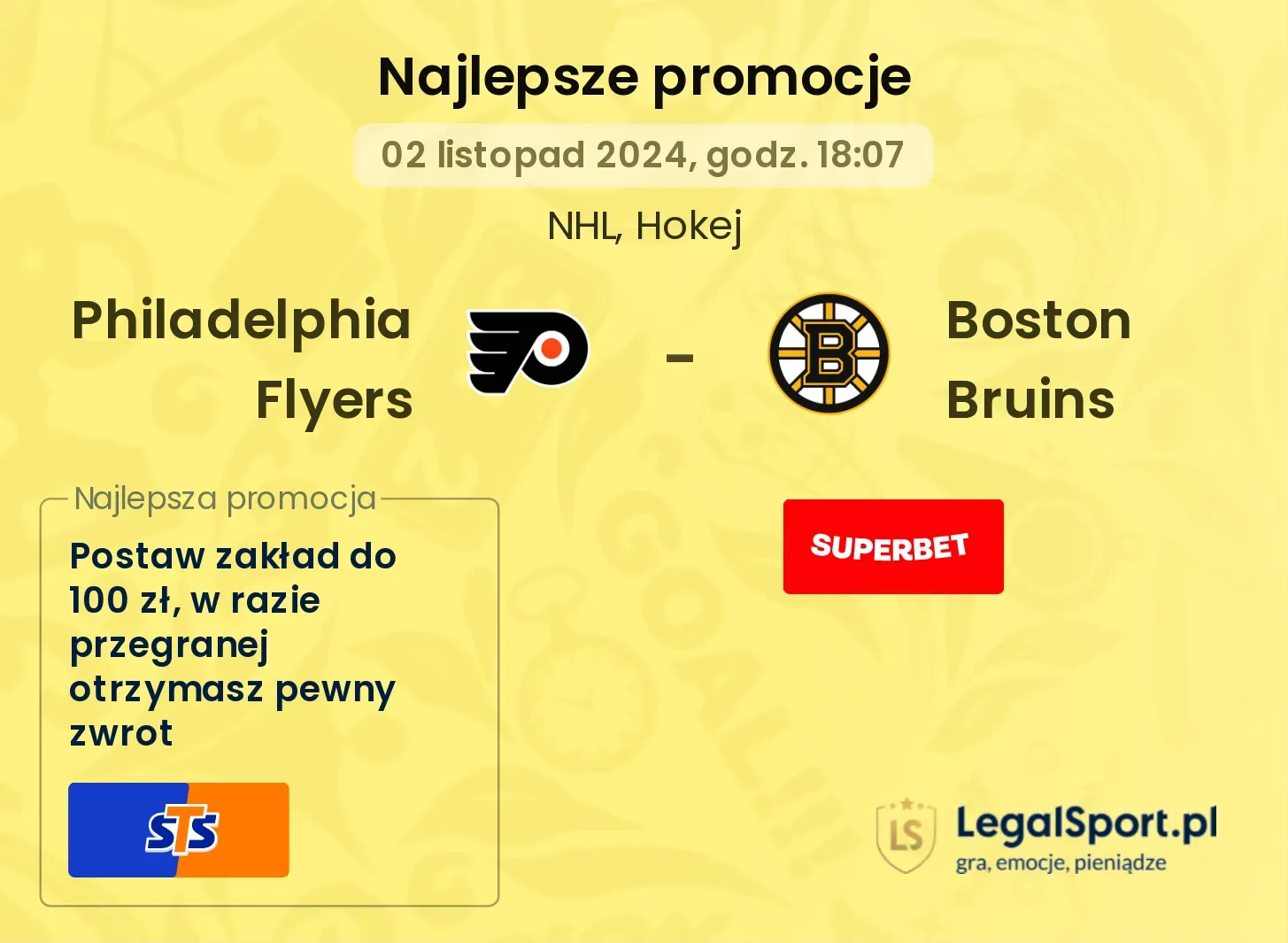 Philadelphia Flyers - Boston Bruins promocje bonusy na mecz