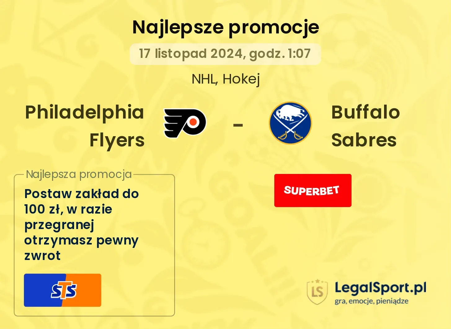 Philadelphia Flyers - Buffalo Sabres promocje bonusy na mecz