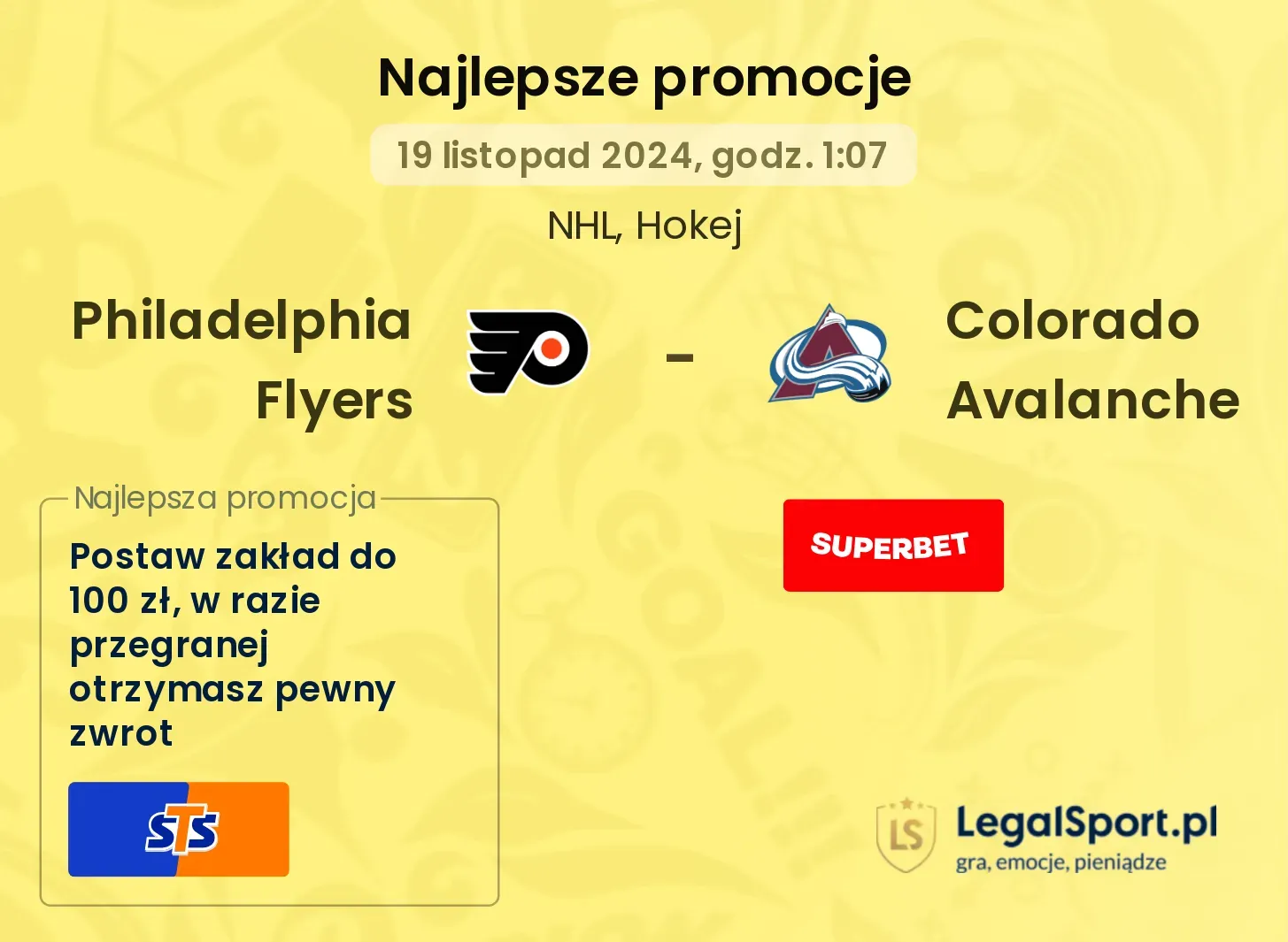 Philadelphia Flyers - Colorado Avalanche promocje bonusy na mecz