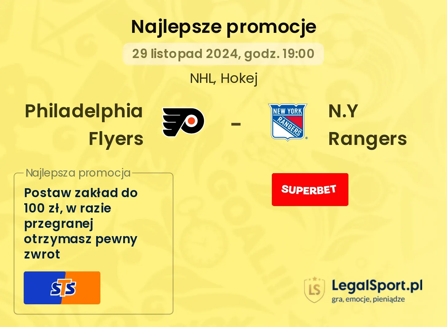 Philadelphia Flyers - N.Y Rangers promocje bonusy na mecz