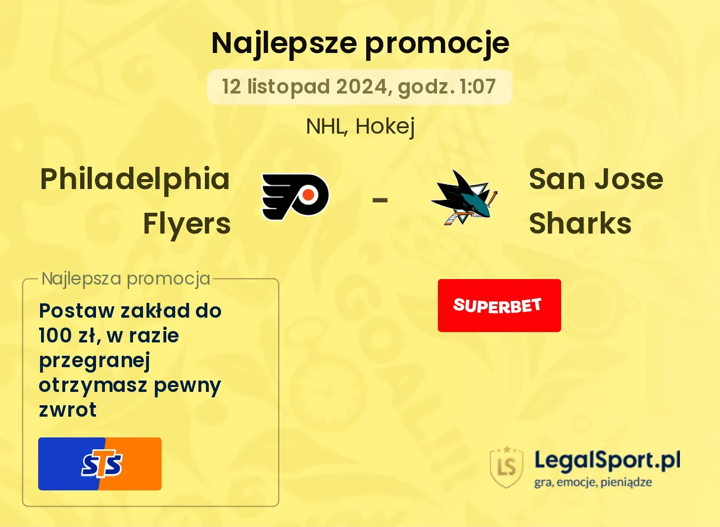 Philadelphia Flyers - San Jose Sharks promocje bonusy na mecz