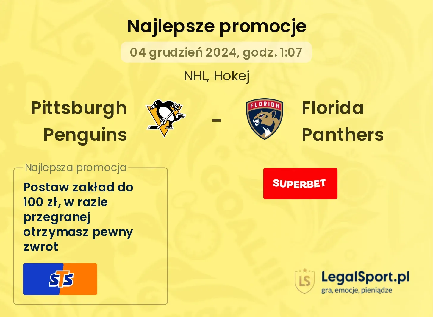 Pittsburgh Penguins - Florida Panthers promocje bonusy na mecz