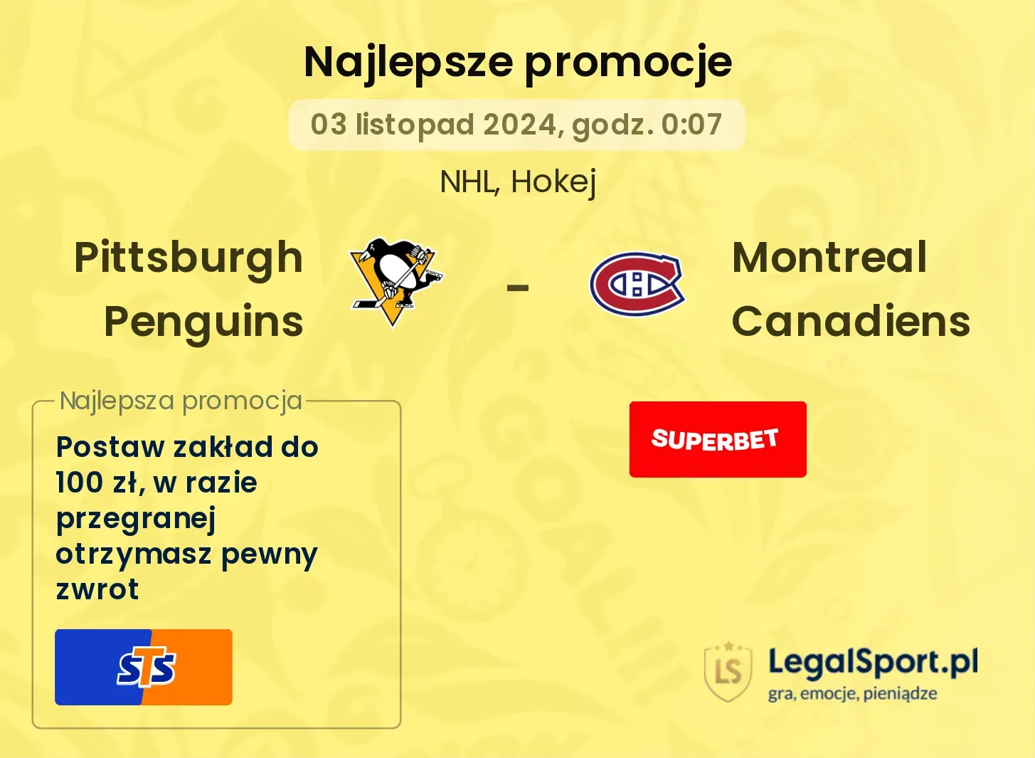 Pittsburgh Penguins - Montreal Canadiens promocje bonusy na mecz