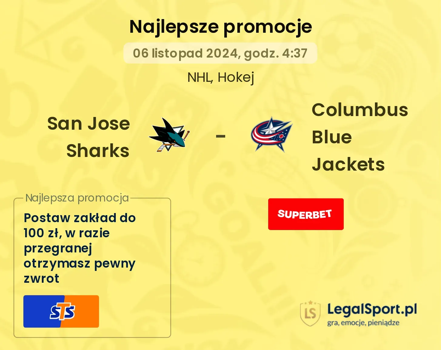 San Jose Sharks - Columbus Blue Jackets promocje bonusy na mecz