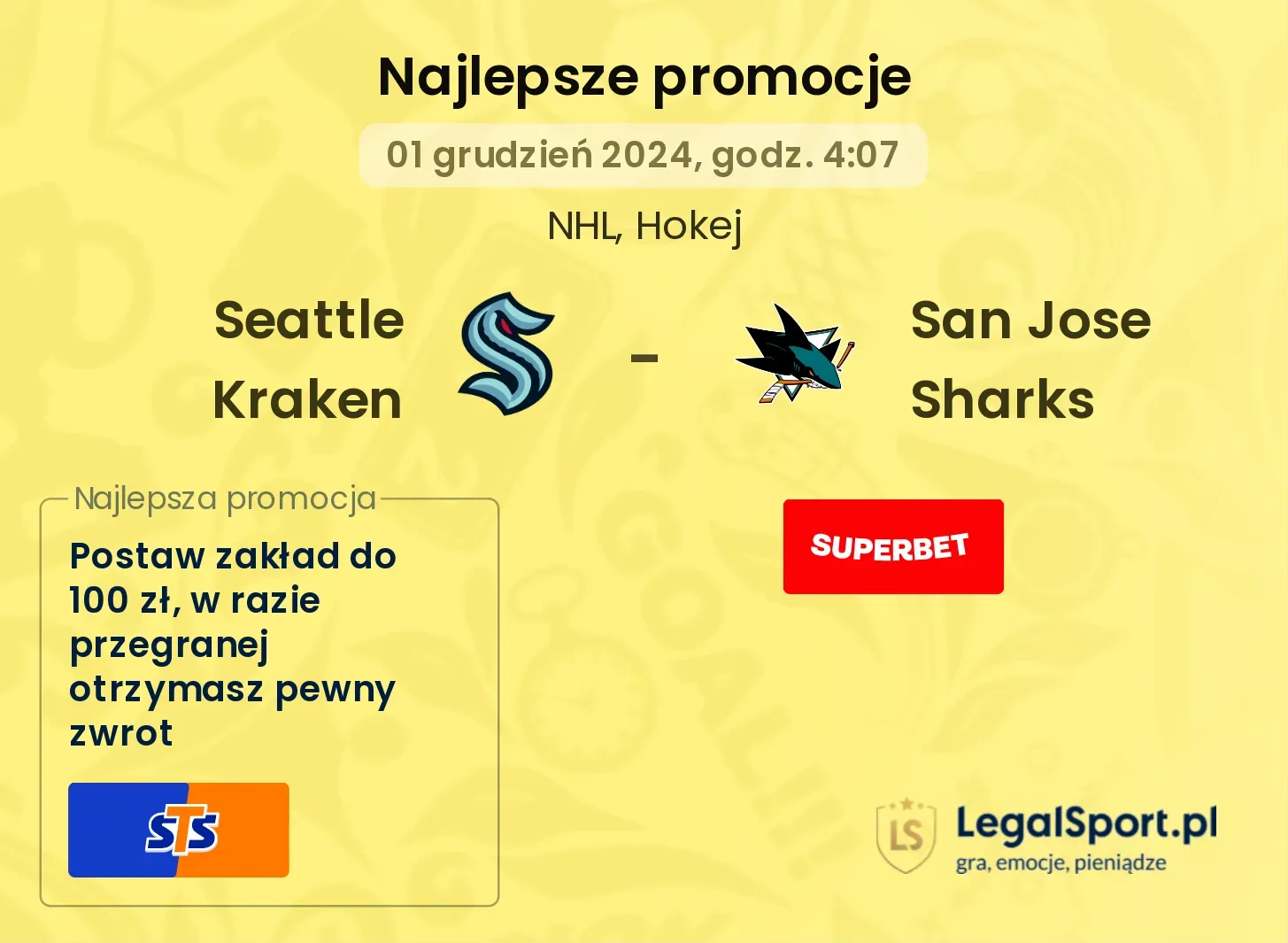 San Jose Sharks - Seattle Kraken promocje bonusy na mecz