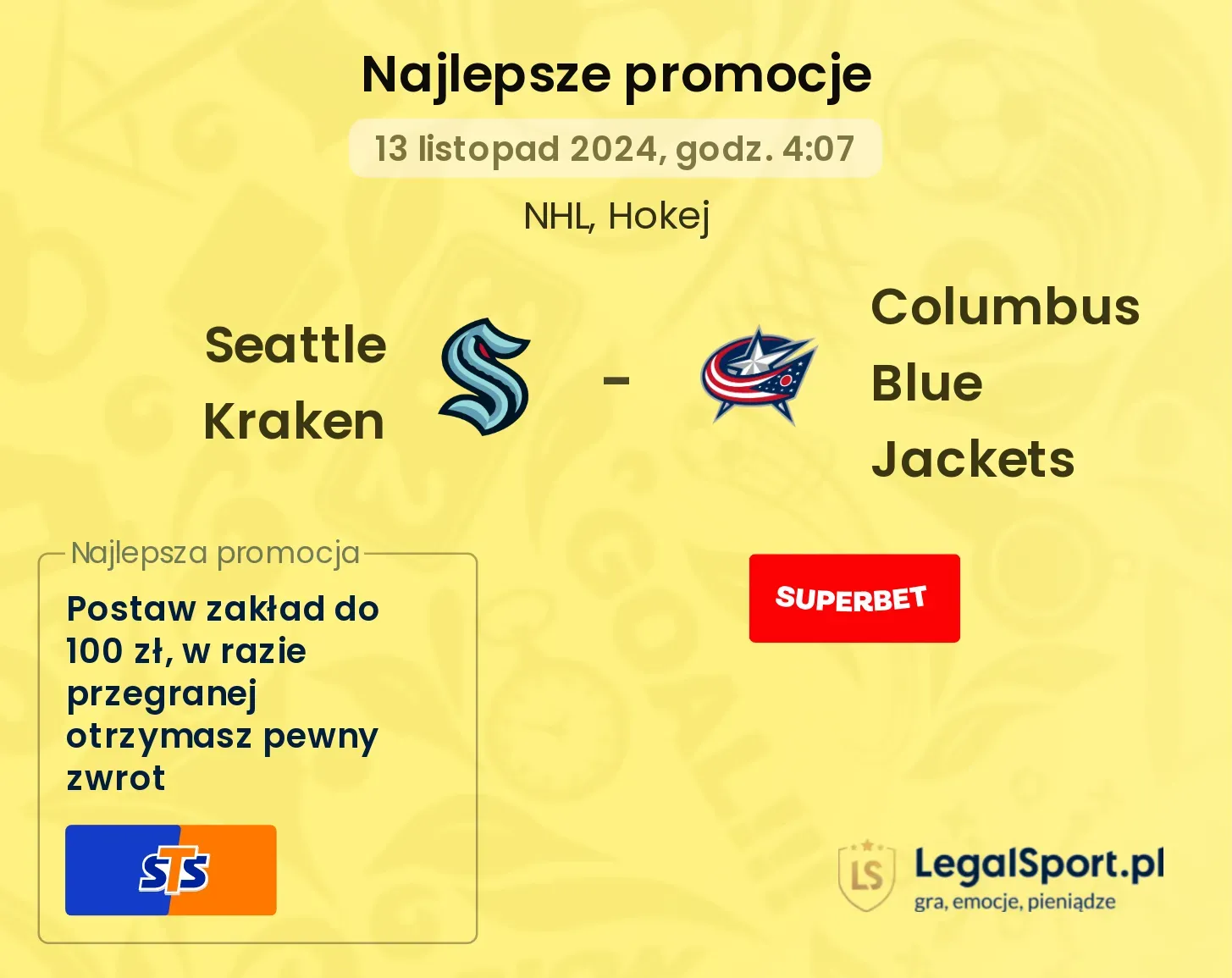 Seattle Kraken - Columbus Blue Jackets promocje bonusy na mecz