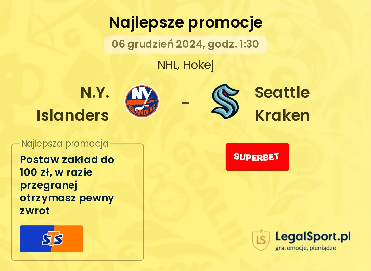 Seattle Kraken - N.Y. Islanders promocje bonusy na mecz