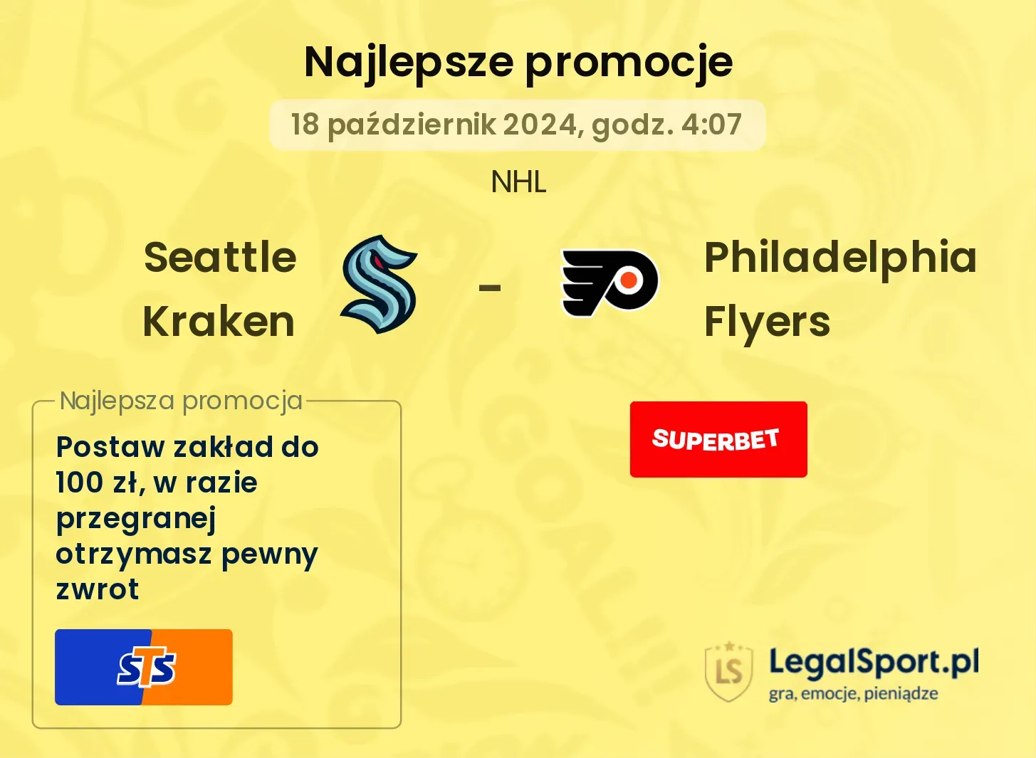 Seattle Kraken - Philadelphia Flyers promocje bonusy na mecz